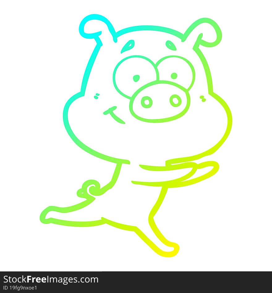 cold gradient line drawing of a happy cartoon pig