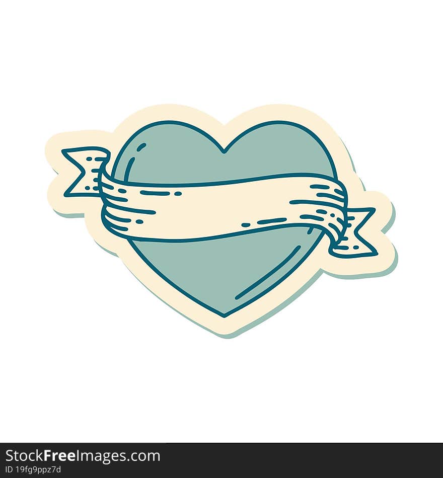 sticker of tattoo in traditional style of a heart and banner. sticker of tattoo in traditional style of a heart and banner