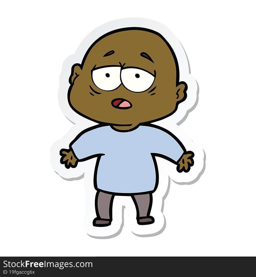 sticker of a cartoon tired bald man