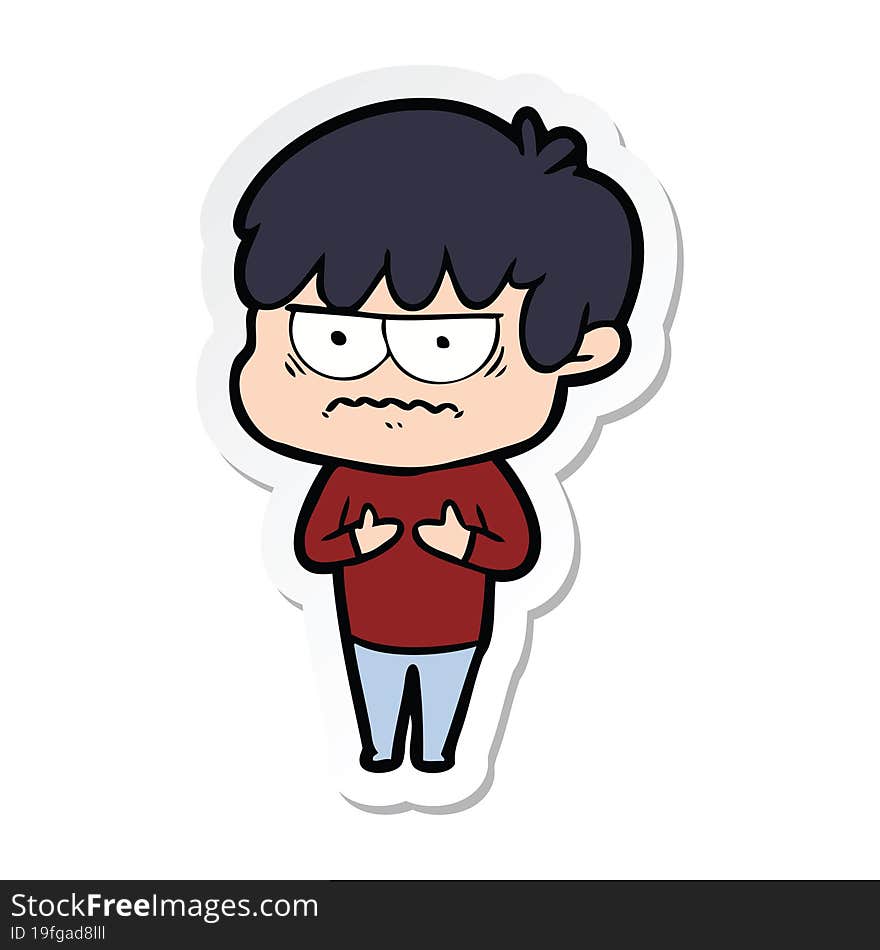 Sticker Of A Annoyed Cartoon Boy