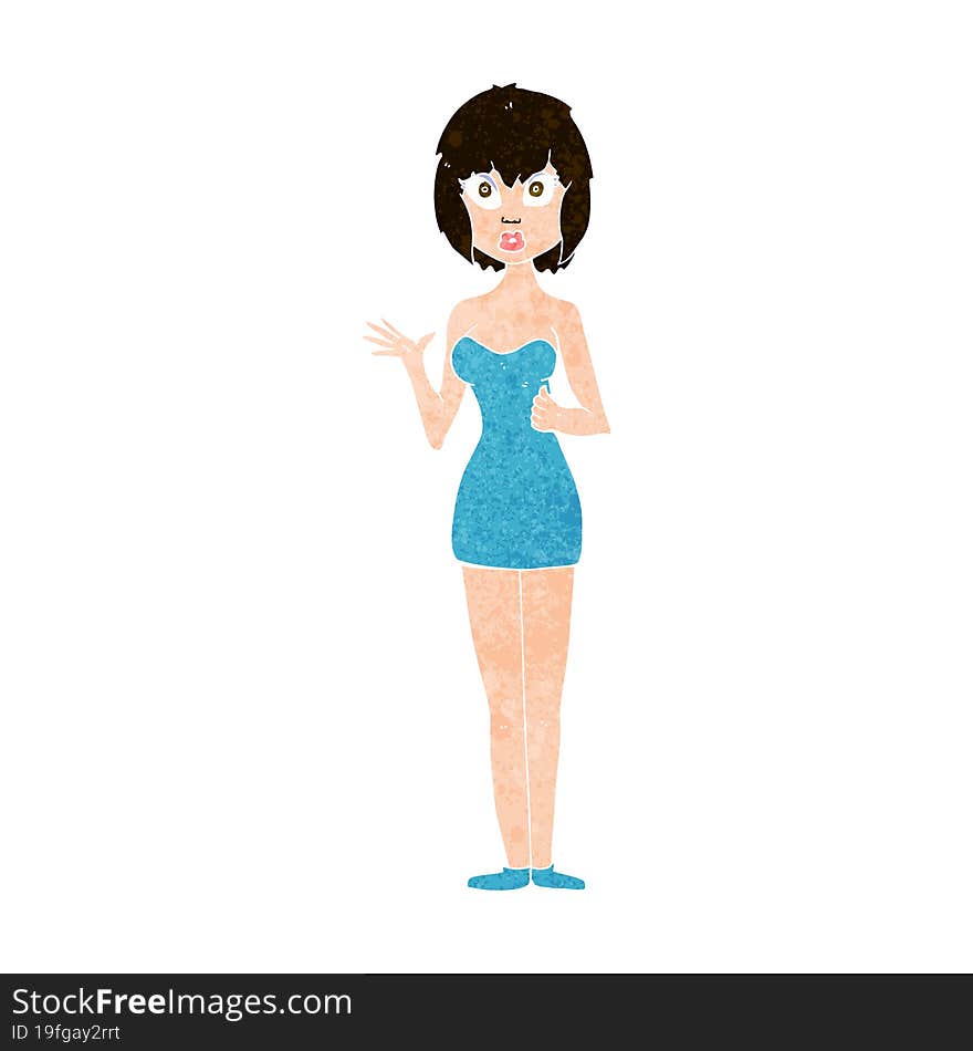 Cartoon Confused Woman In Cocktail Dress