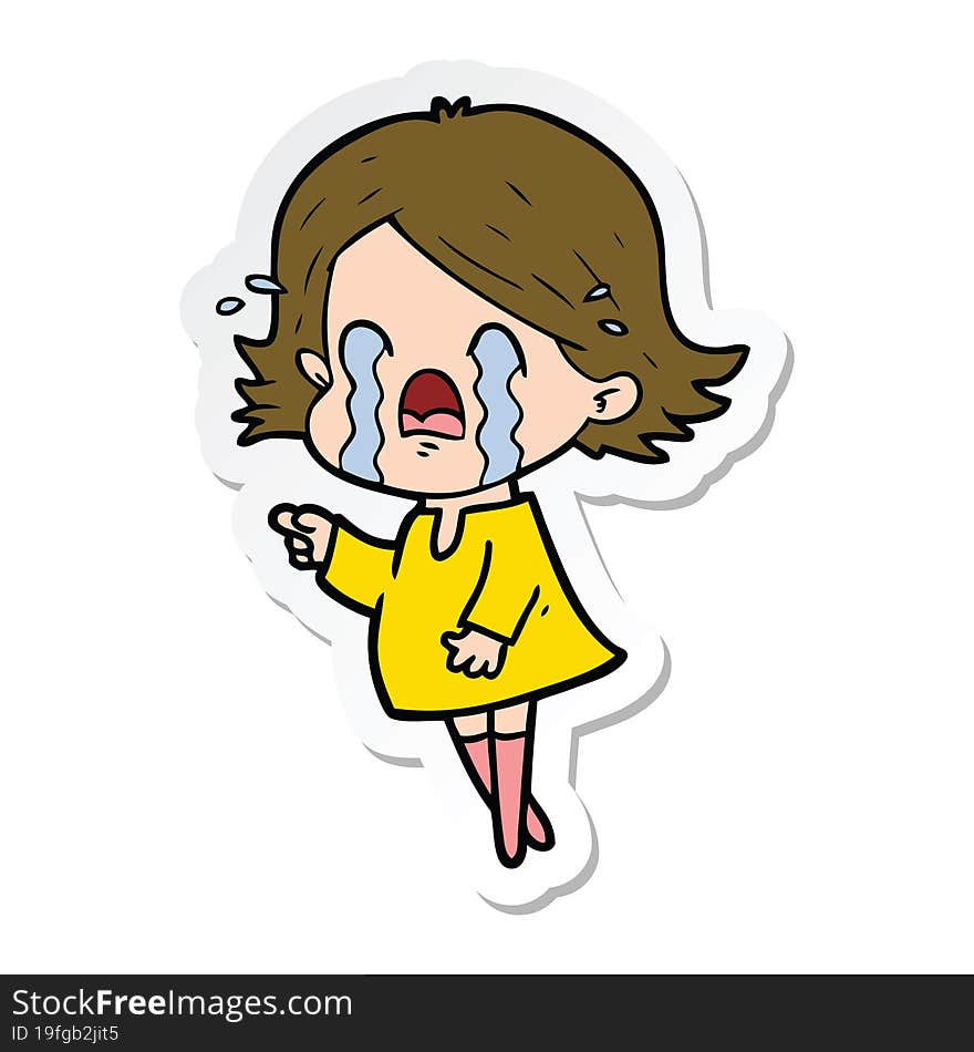 Sticker Of A Cartoon Woman Crying