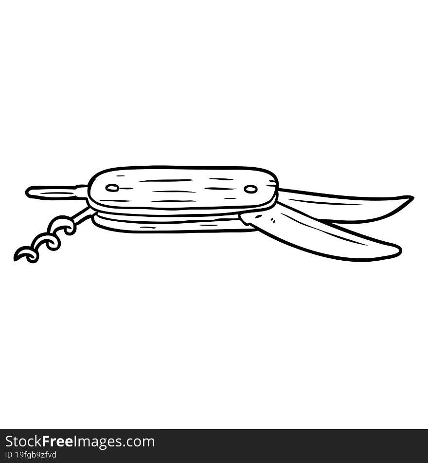 line drawing of a pocket folding knife. line drawing of a pocket folding knife