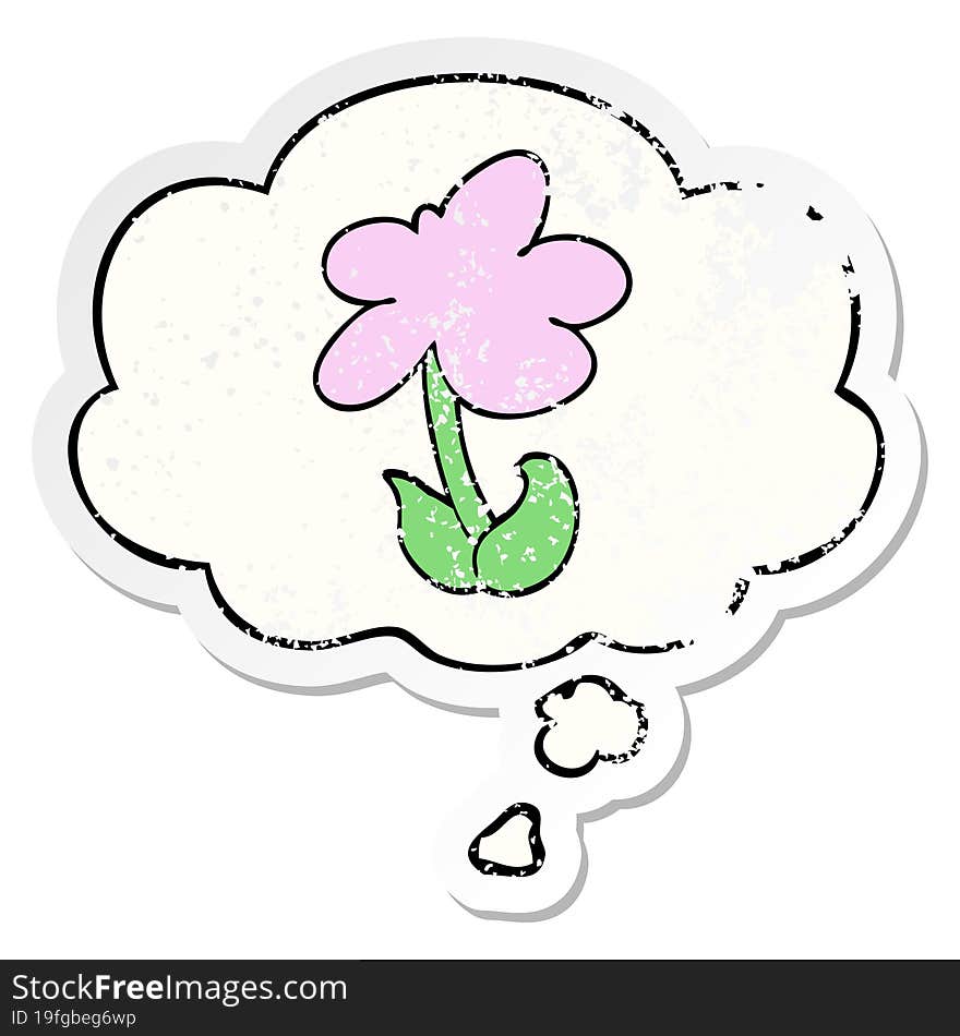 cute cartoon flower and thought bubble as a distressed worn sticker