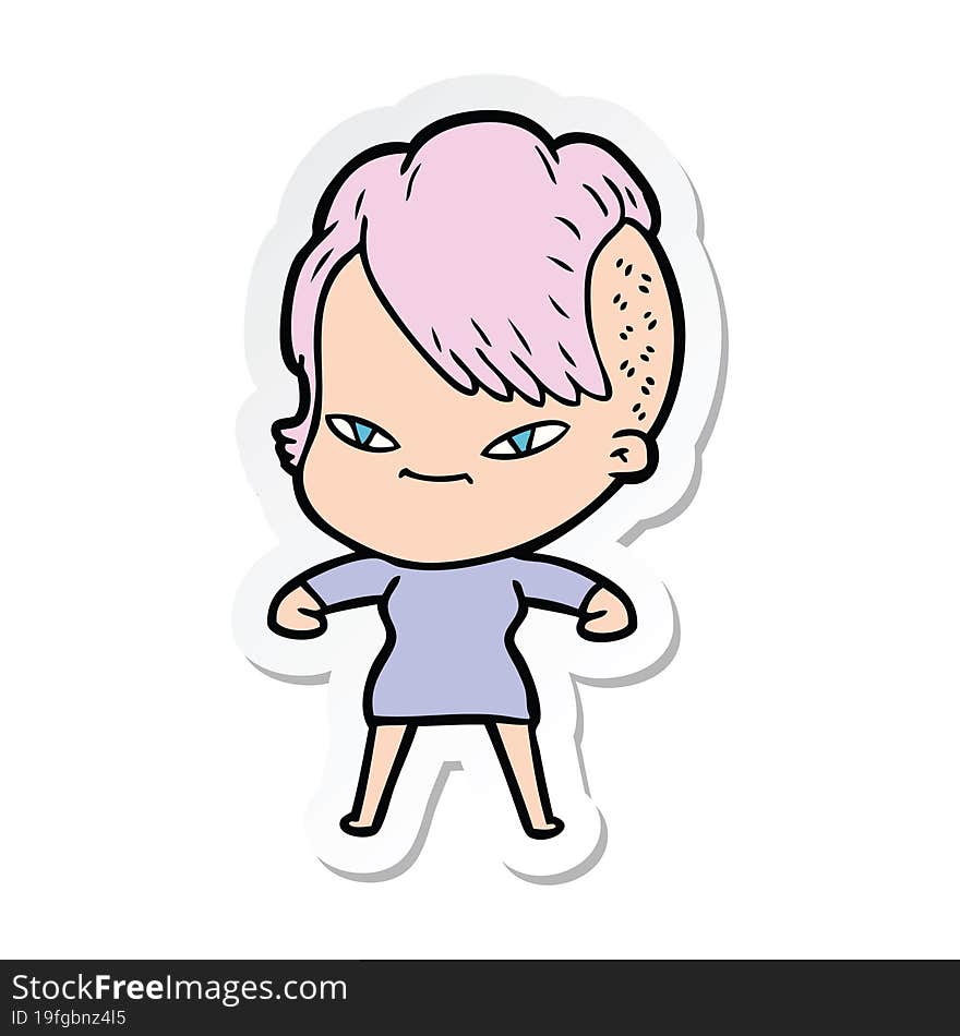 sticker of a cute cartoon girl with hipster haircut