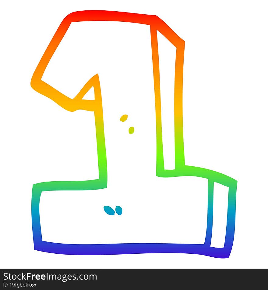 rainbow gradient line drawing of a cartoon number one