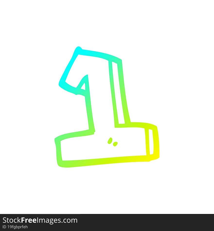 cold gradient line drawing of a cartoon number 1