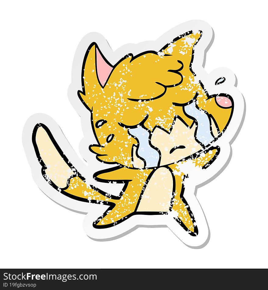 distressed sticker of a crying fox cartoon