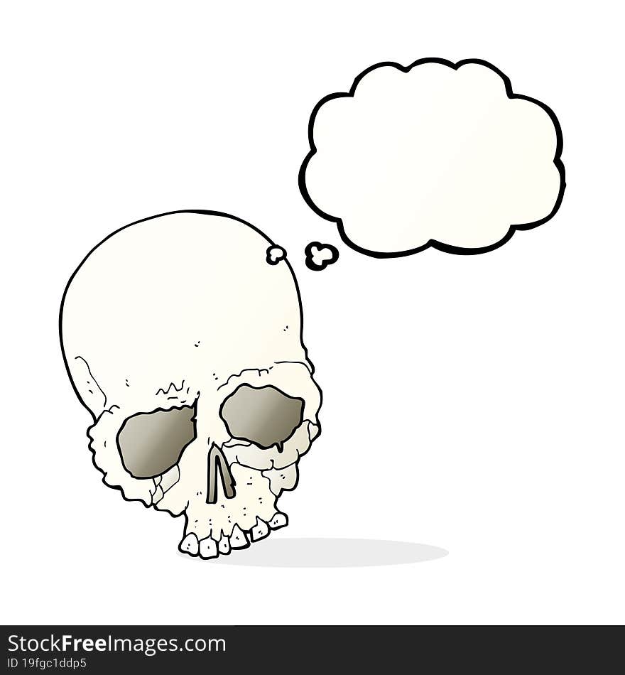 Cartoon Spooky Old Skull With Thought Bubble