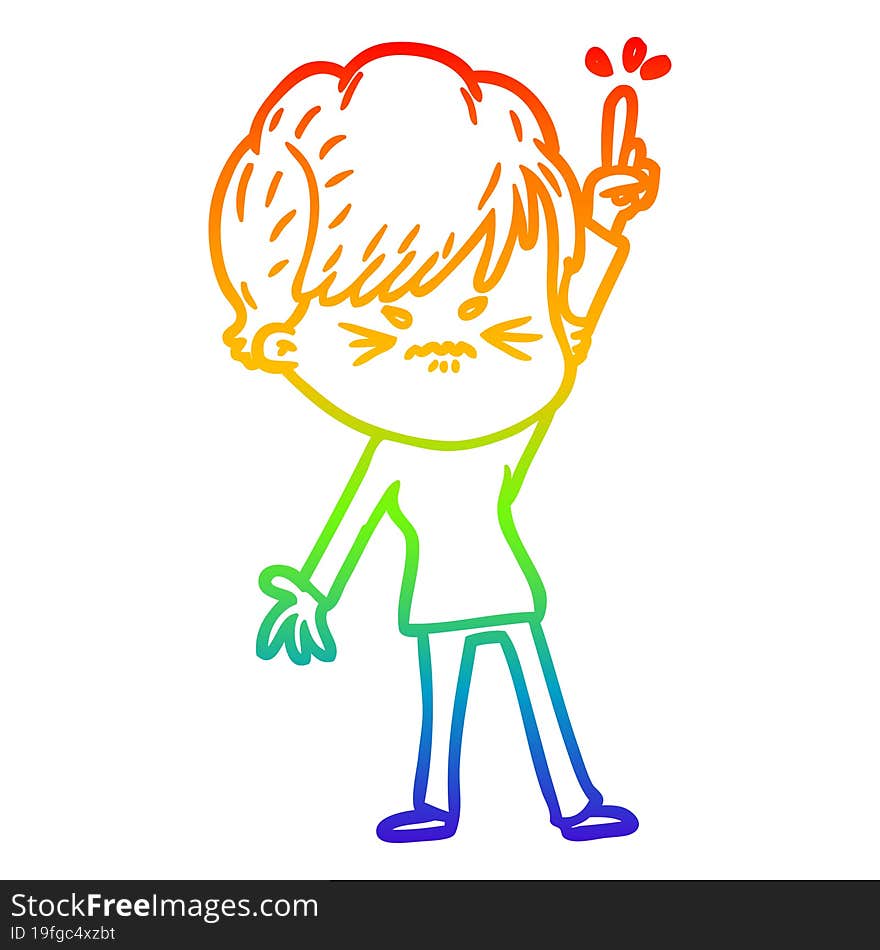 rainbow gradient line drawing cartoon frustrated woman