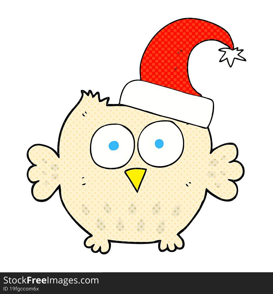 cartoon little owl wearing christmas hat