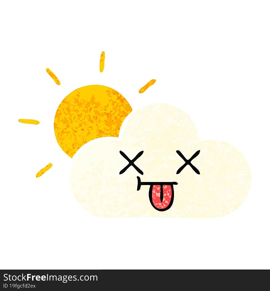 retro illustration style cartoon sunshine and cloud