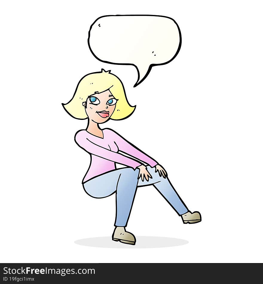 Cartoon Happywoman Sitting With Speech Bubble