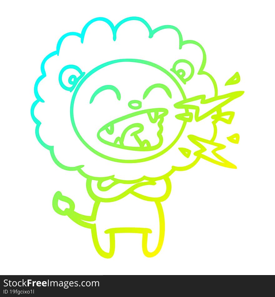 cold gradient line drawing cartoon roaring lion