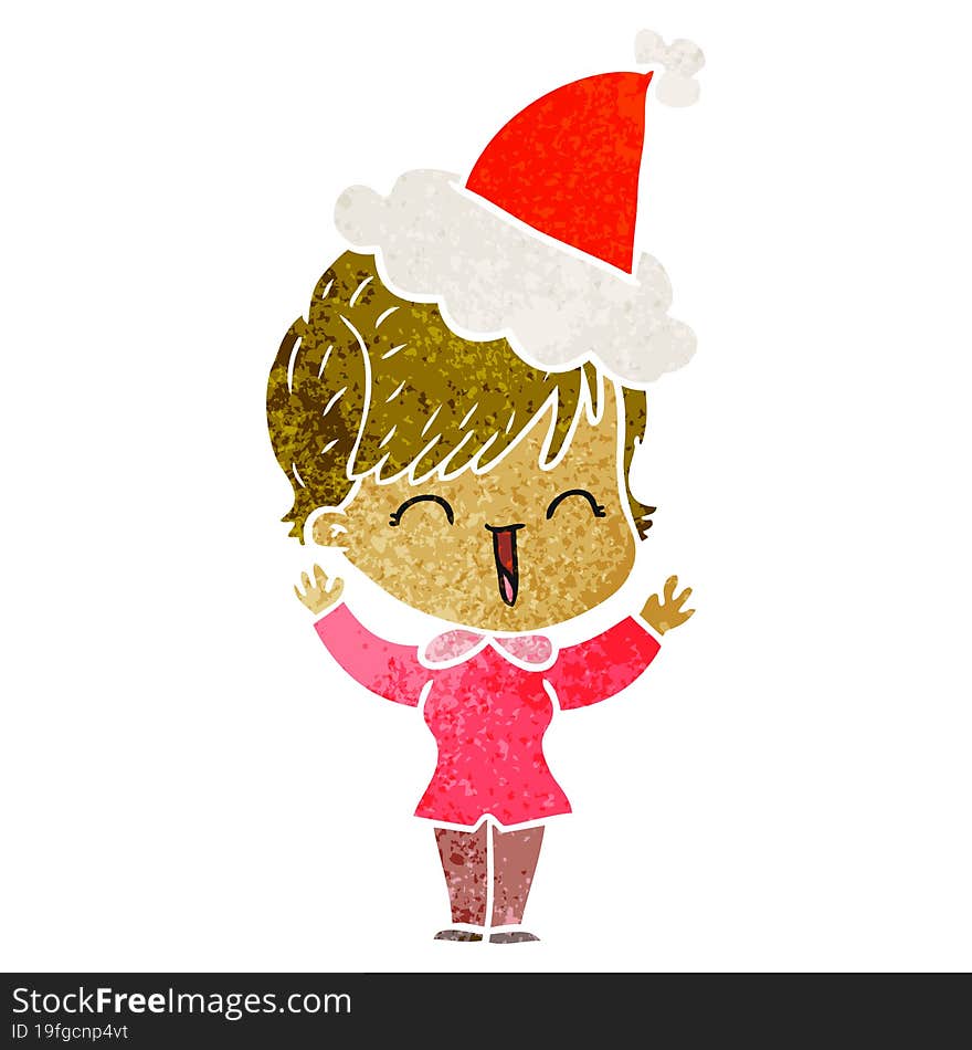 Retro Cartoon Of A Laughing Woman Wearing Santa Hat