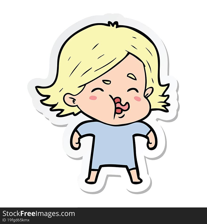 Sticker Of A Cartoon Girl Pulling Face