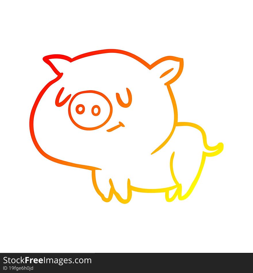 warm gradient line drawing cute cartoon pig