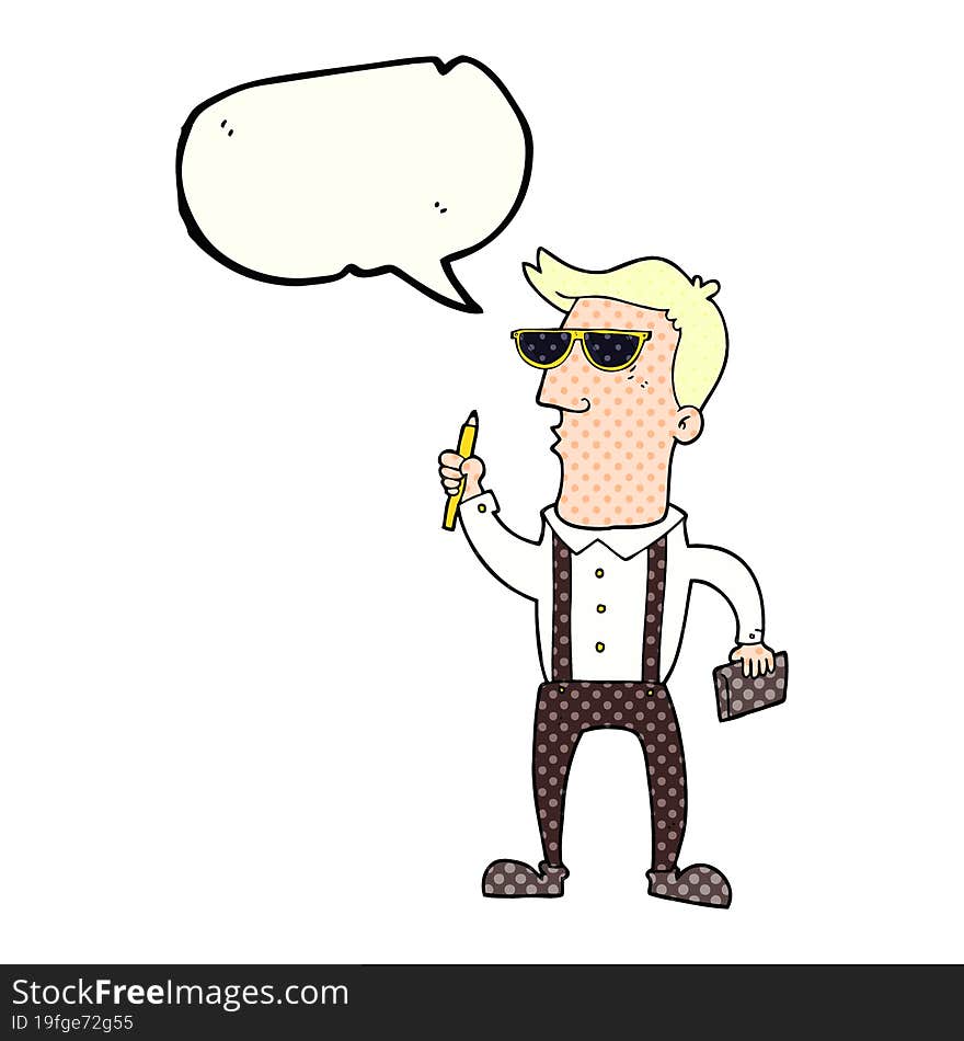 comic book speech bubble cartoon man with notebook