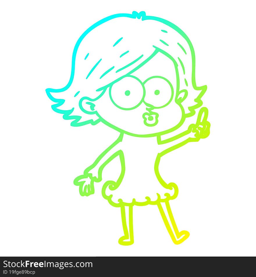 Cold Gradient Line Drawing Cartoon Girl Pouting