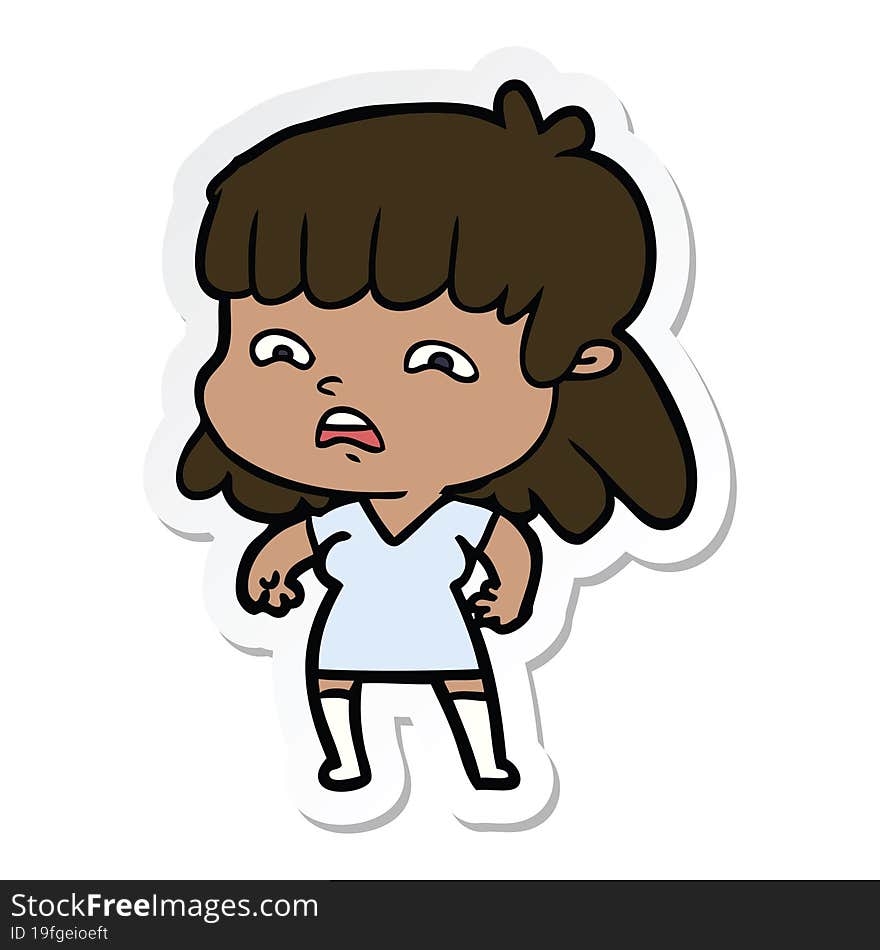 sticker of a cartoon worried woman