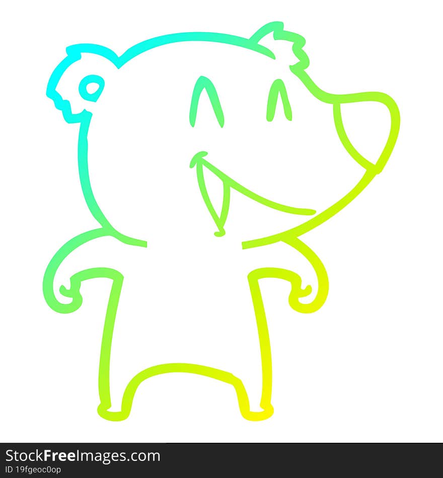 cold gradient line drawing of a laughing bear cartoon