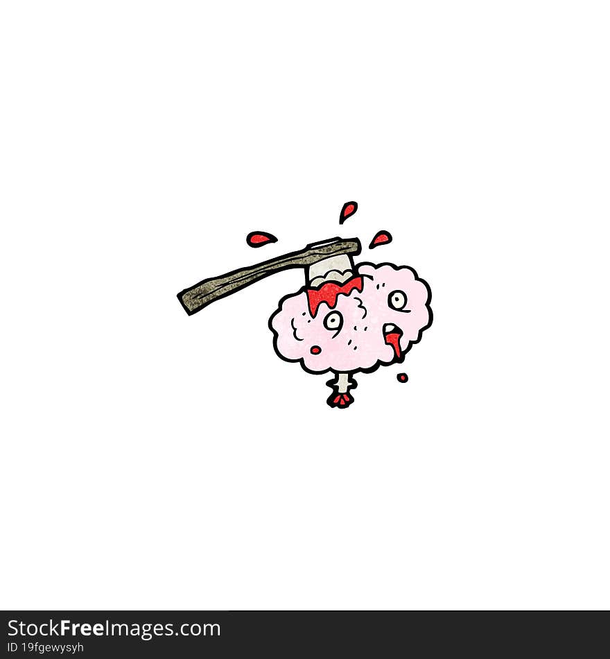 gross cartoon brain with axe in