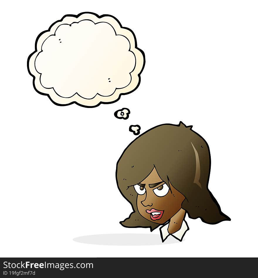 cartoon annoyed woman with thought bubble