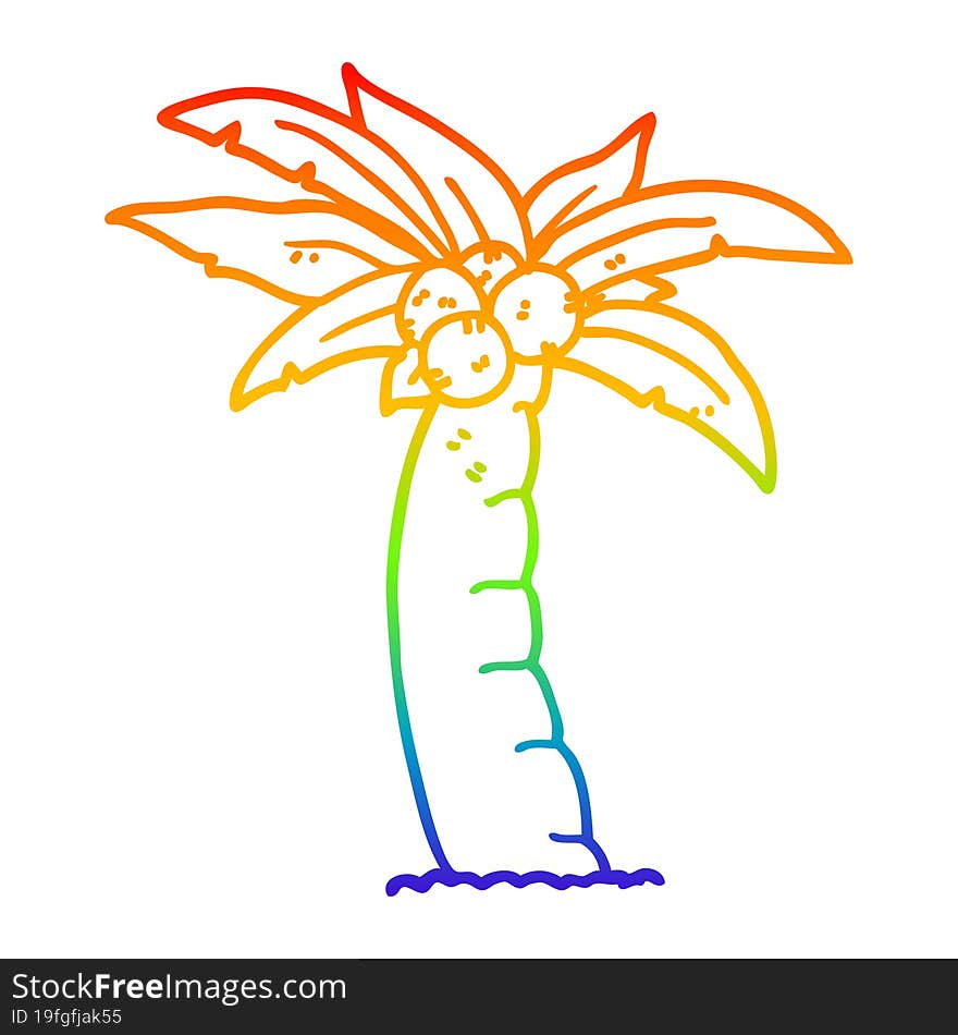 rainbow gradient line drawing of a cartoon palm tree