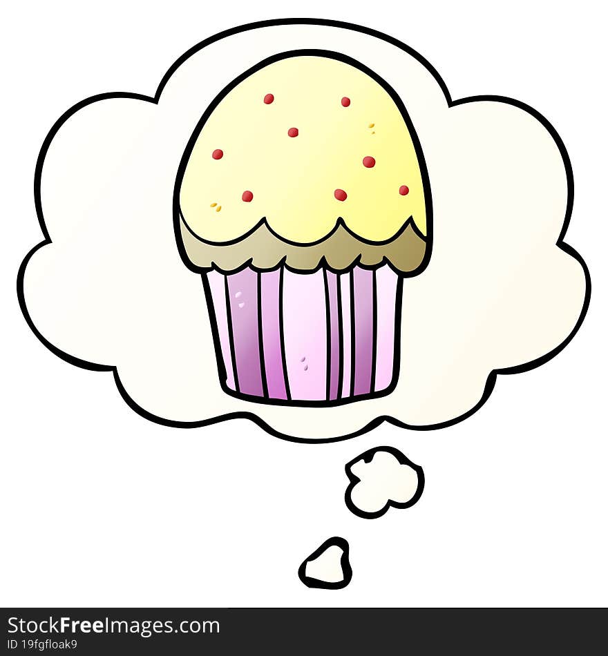 cartoon cupcake and thought bubble in smooth gradient style