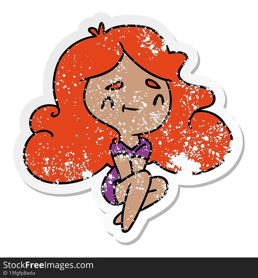 Distressed Sticker Cartoon Of A Cute Kawaii Girl