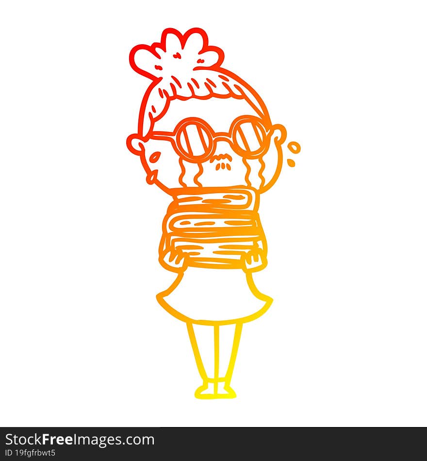 warm gradient line drawing cartoon crying woman wearing spectacles