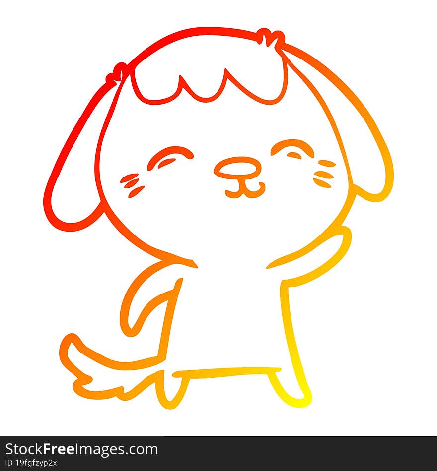 warm gradient line drawing of a happy cartoon dog