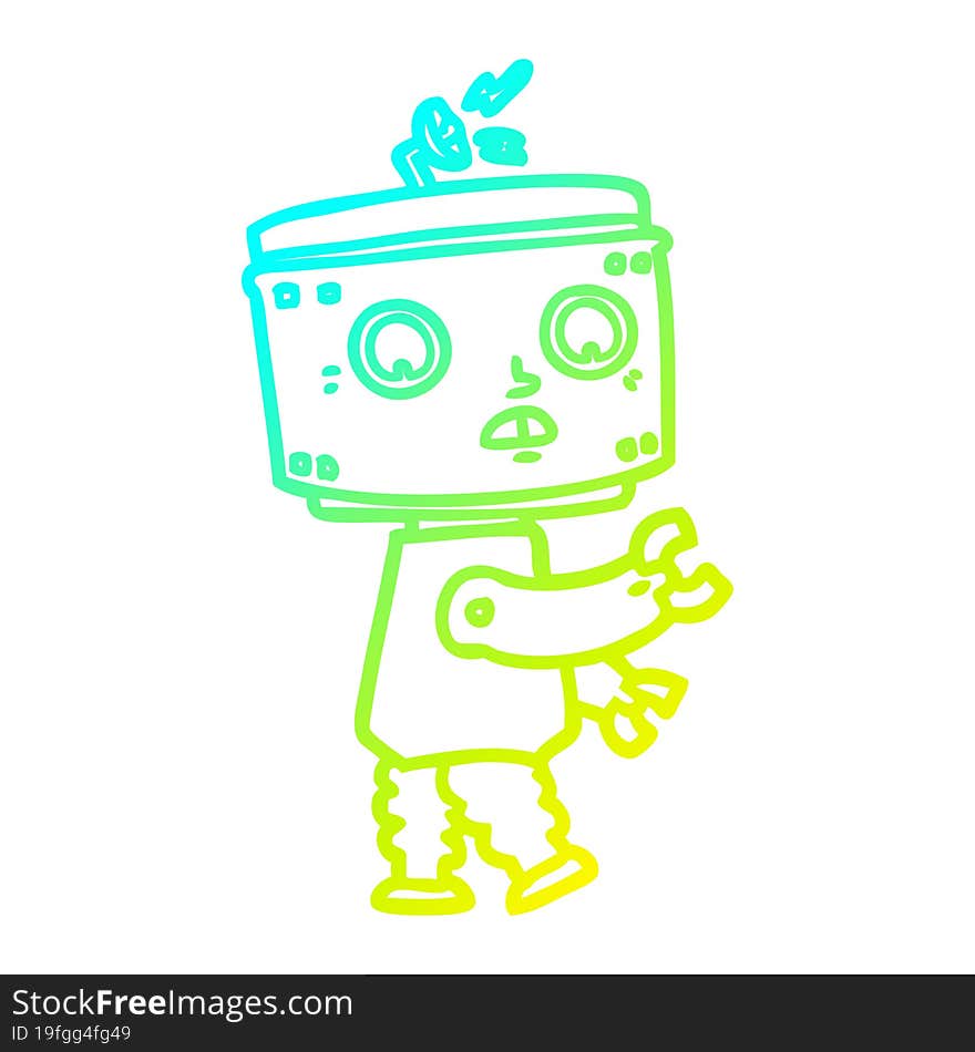 cold gradient line drawing of a cartoon robot