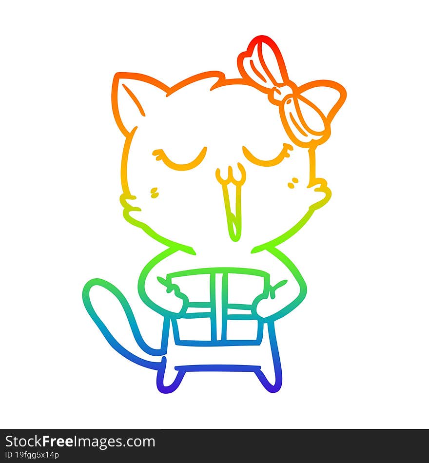 rainbow gradient line drawing of a cartoon cat