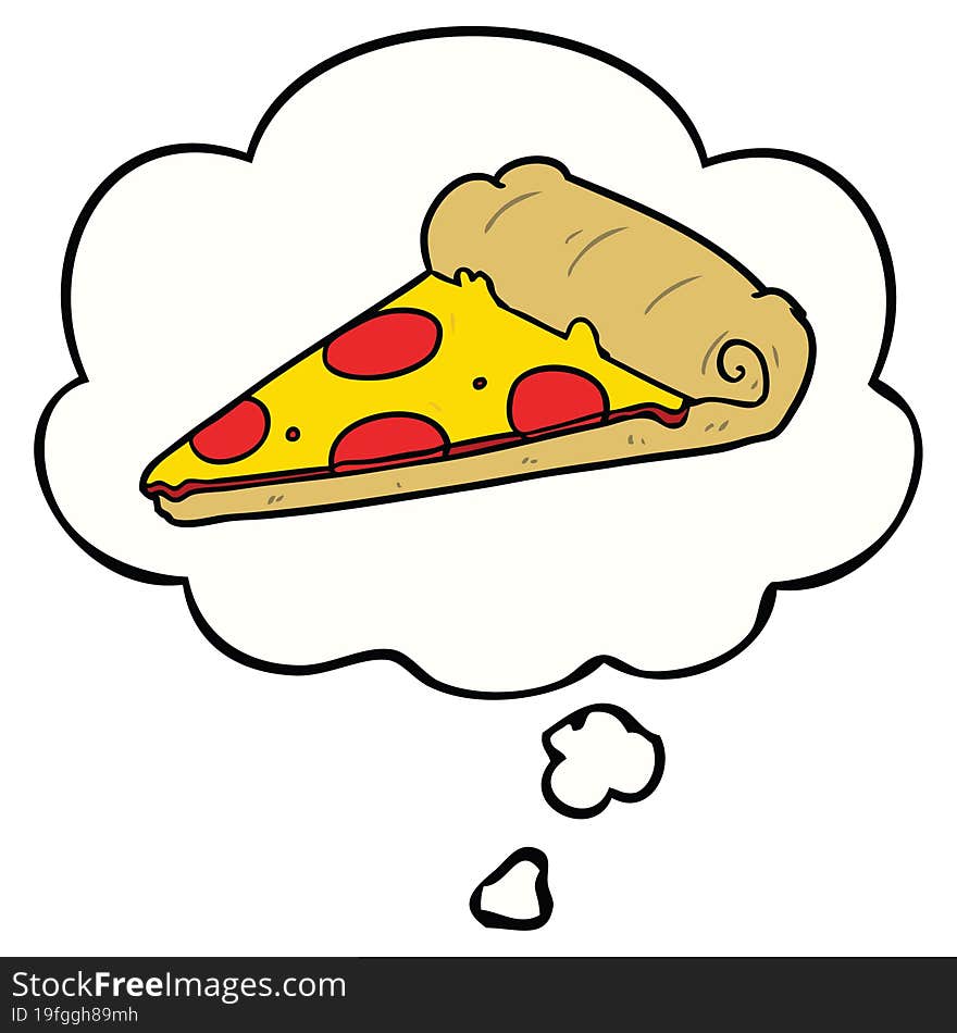 cartoon pizza slice and thought bubble