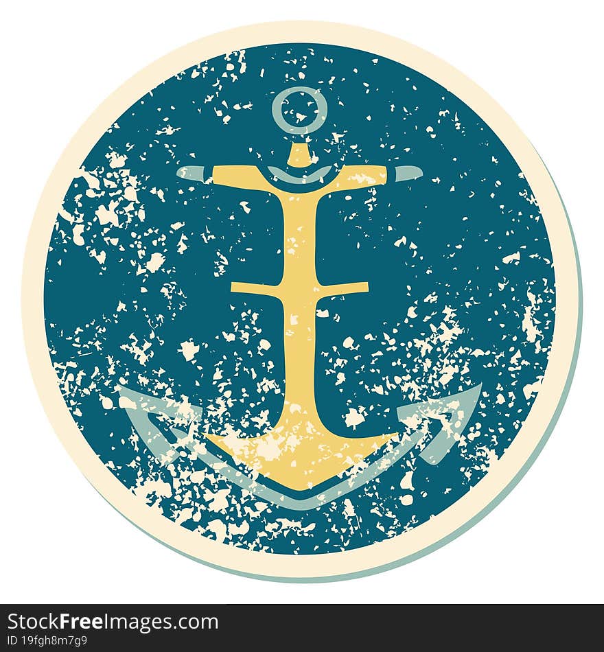 Distressed Sticker Tattoo Style Icon Of An Anchor