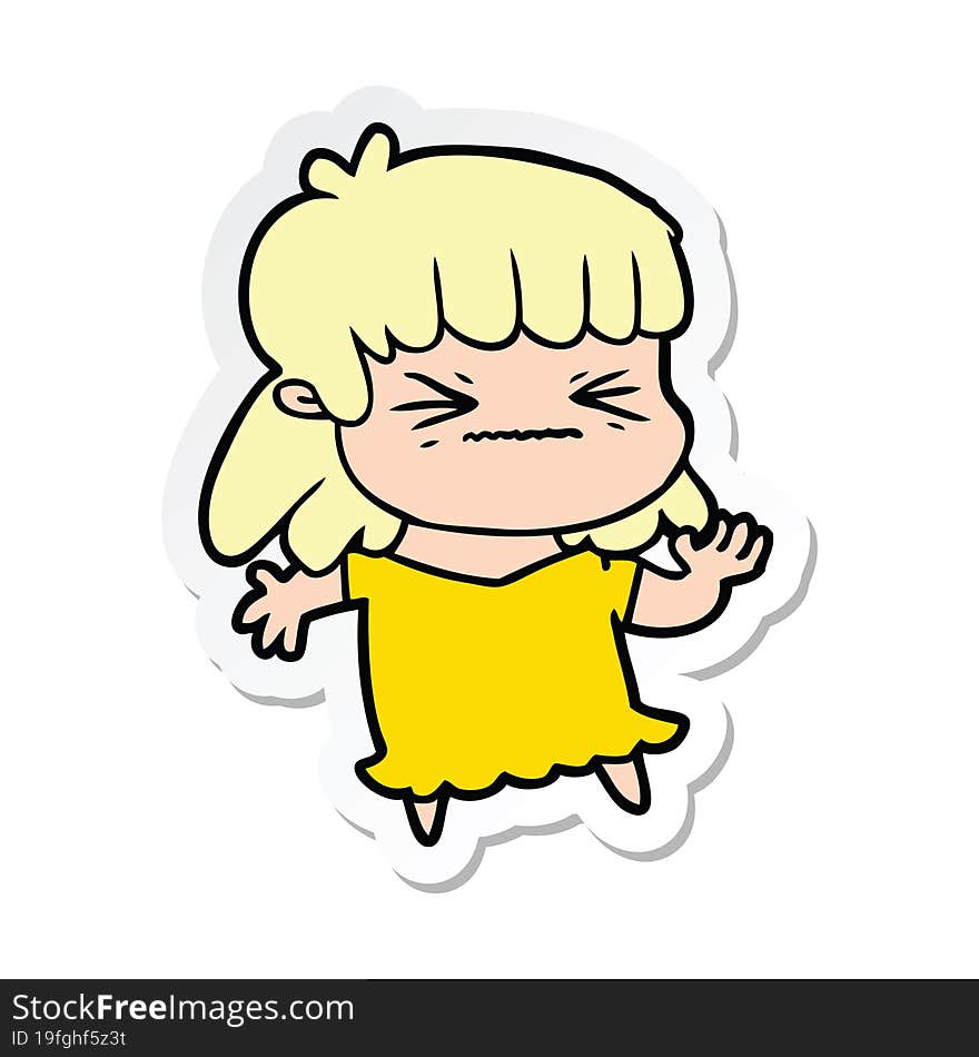 sticker of a cartoon angry girl