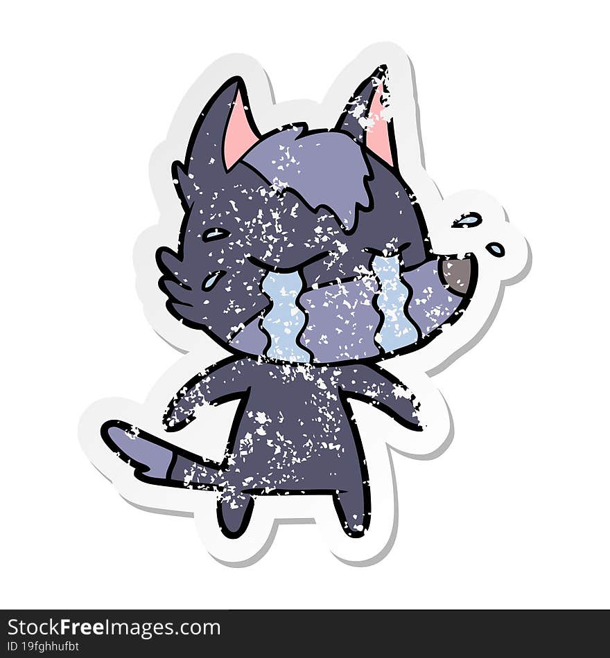 Distressed Sticker Of A Cartoon Crying Wolf