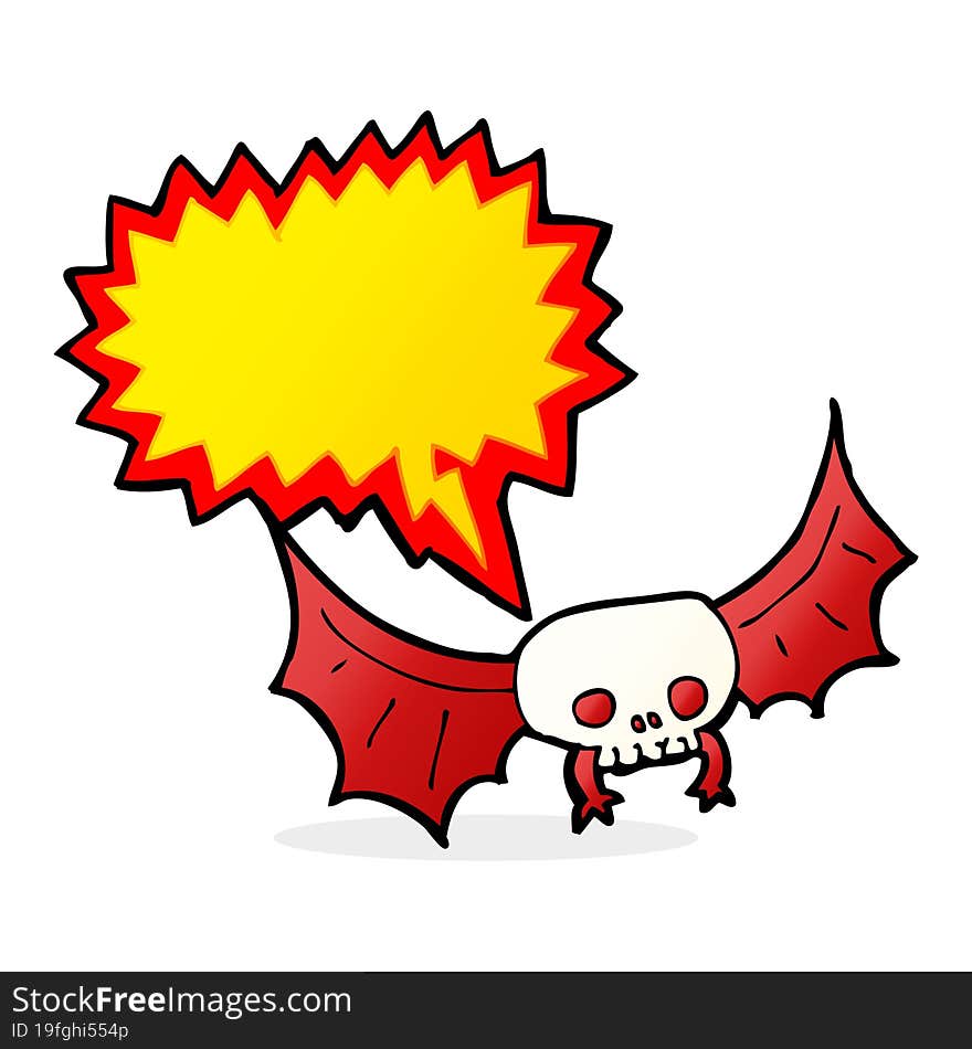 cartoon spooky skull bat with speech bubble