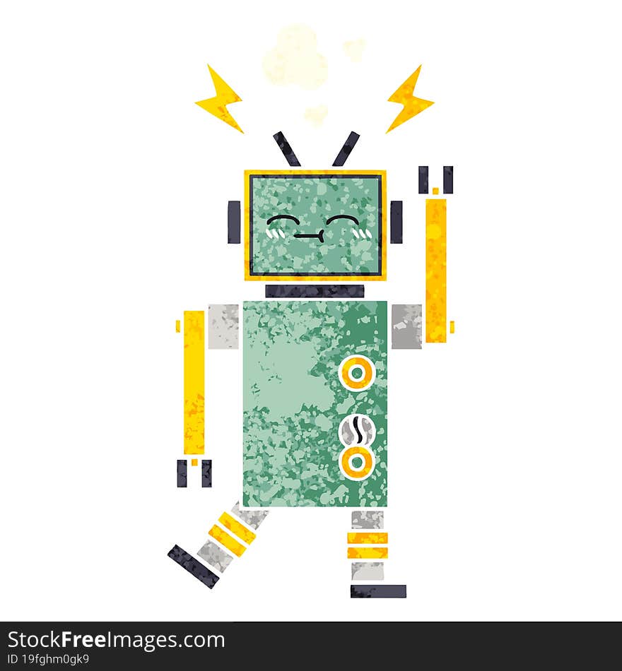 Retro Illustration Style Cartoon Robot