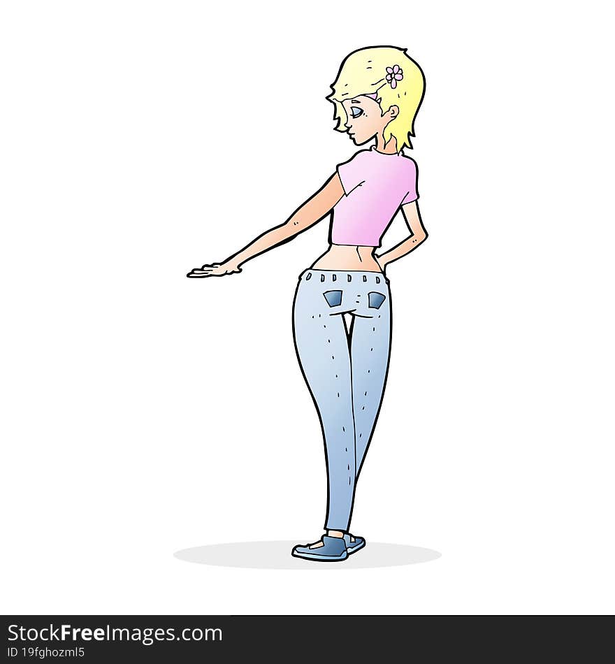 cartoon pretty girl in jeans and tee