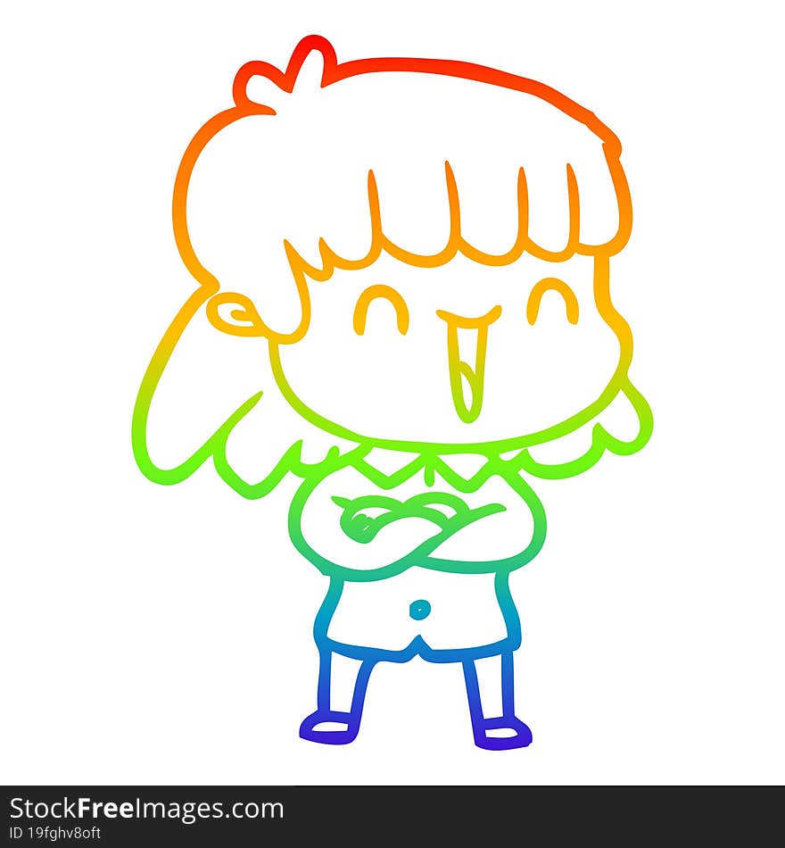 rainbow gradient line drawing of a cartoon woman