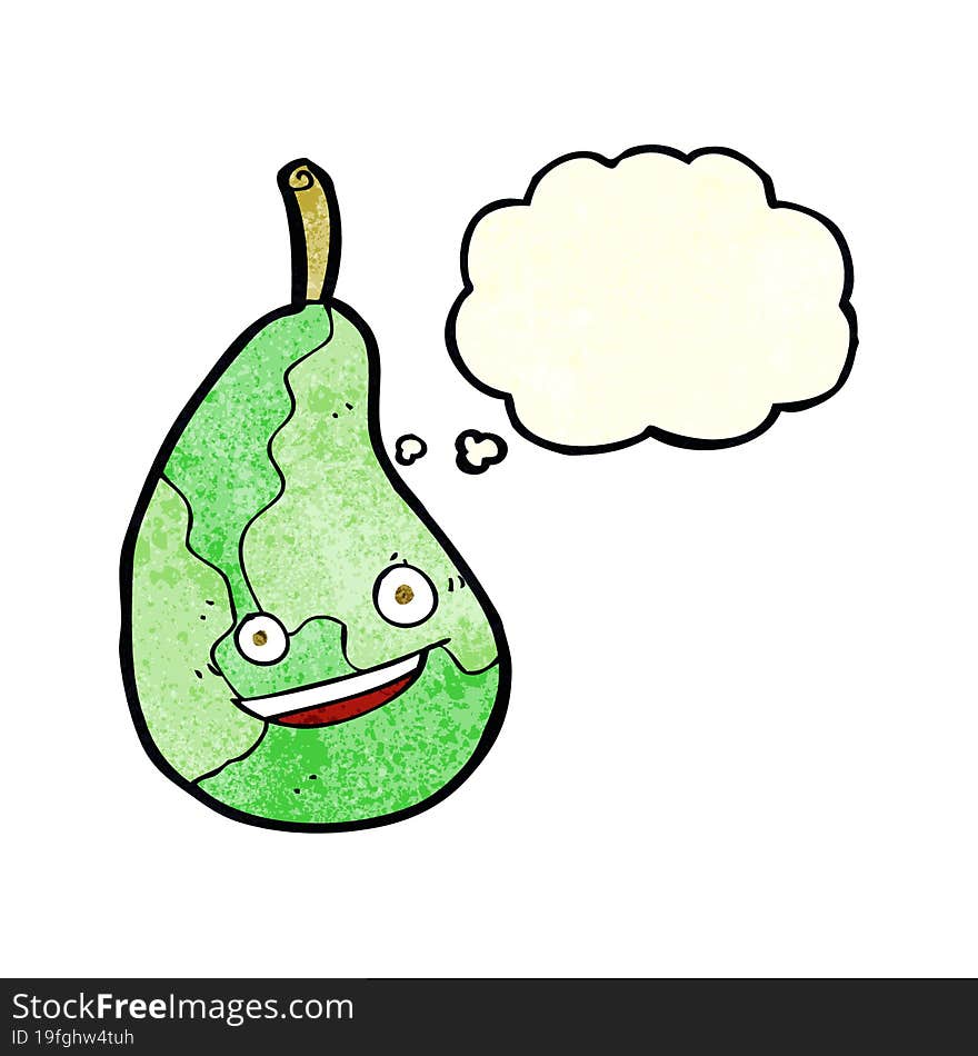 cartoon happy pear with thought bubble