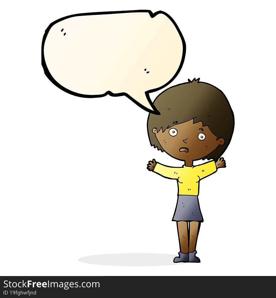 cartoon worried woman with speech bubble