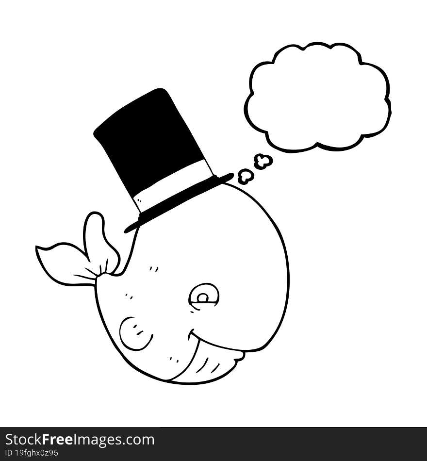 thought bubble cartoon whale in top hat