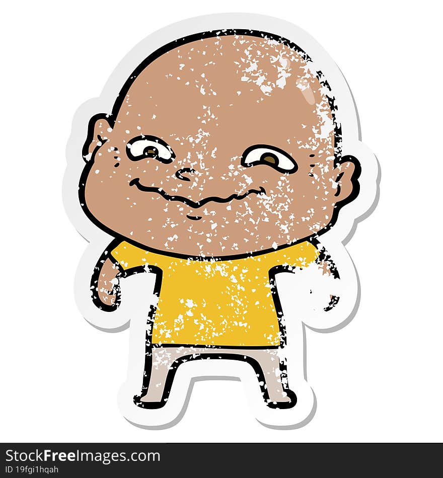 distressed sticker of a cartoon creepy guy