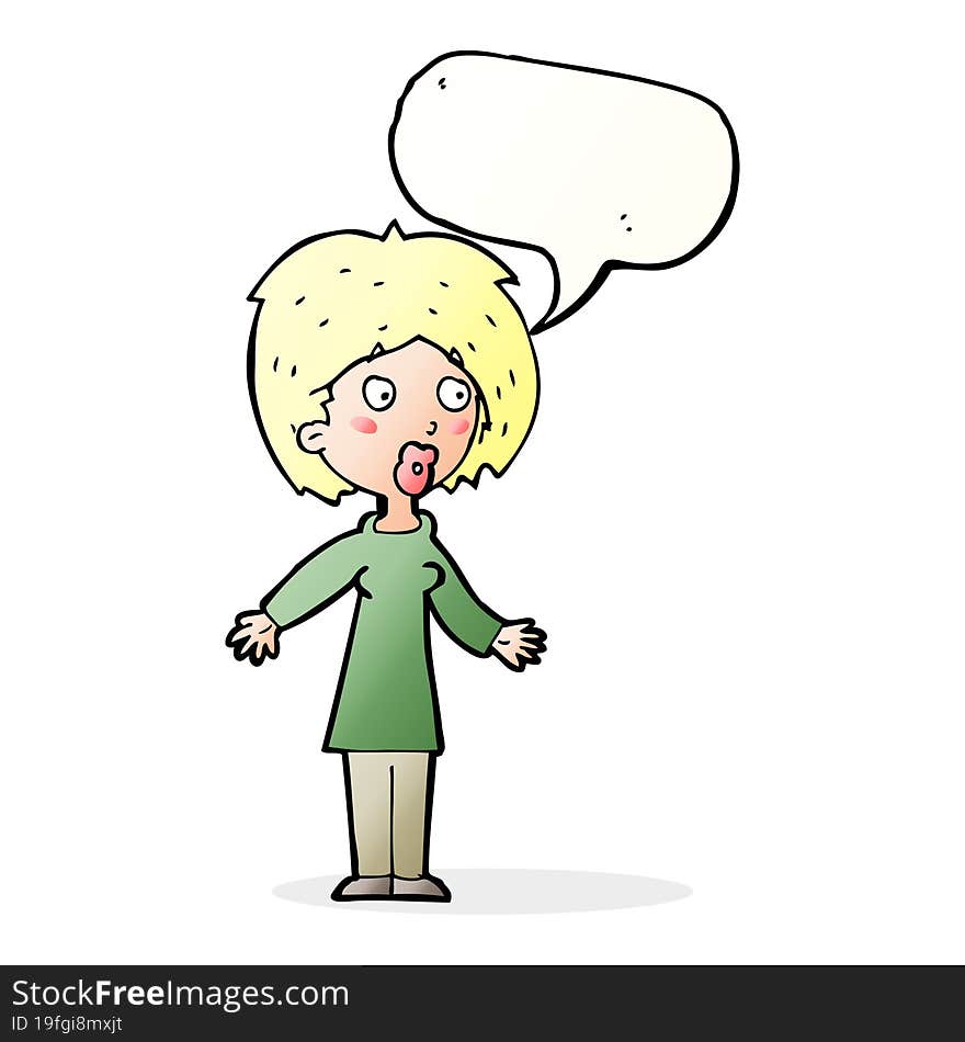 cartoon surprised woman with speech bubble