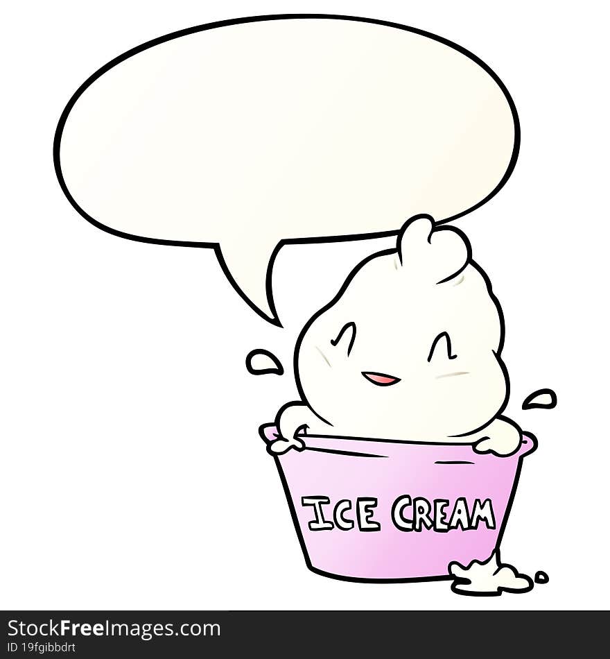 Cute Cartoon Ice Cream And Speech Bubble In Smooth Gradient Style