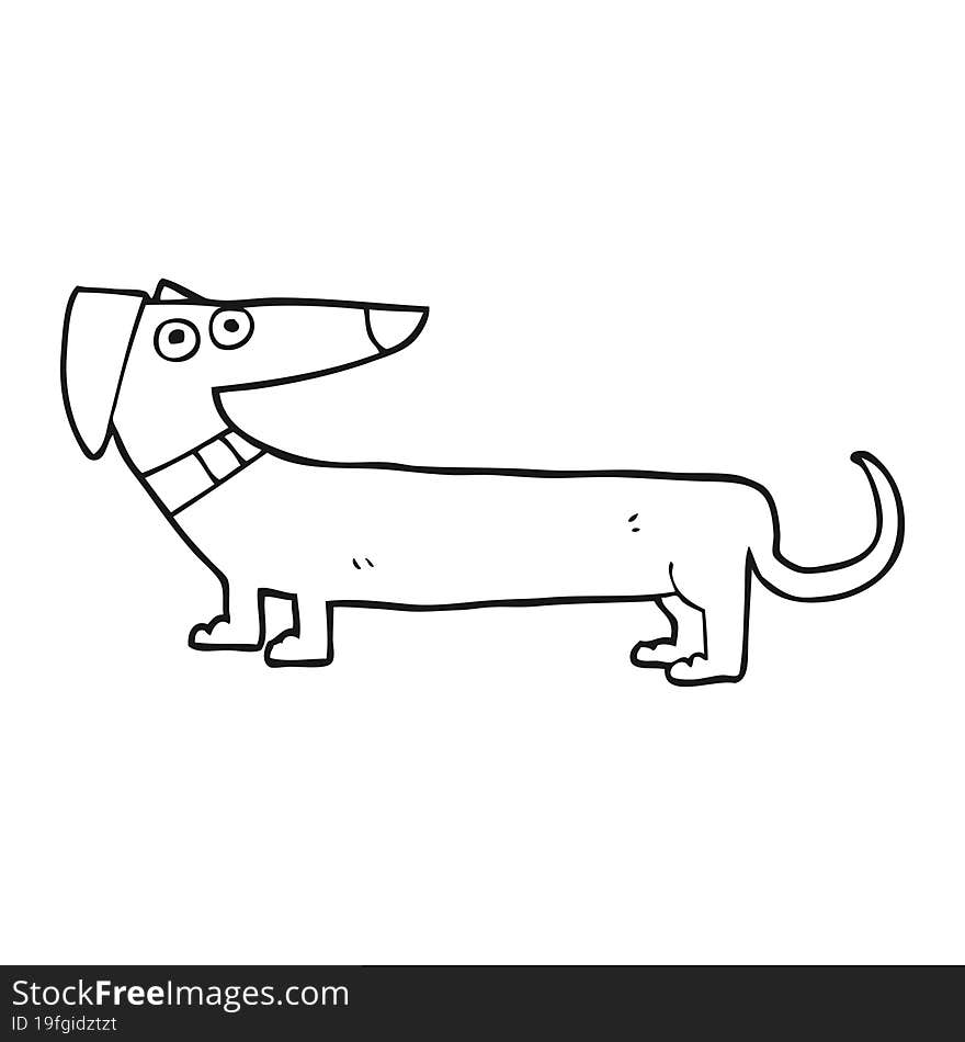 freehand drawn black and white cartoon sausage dog