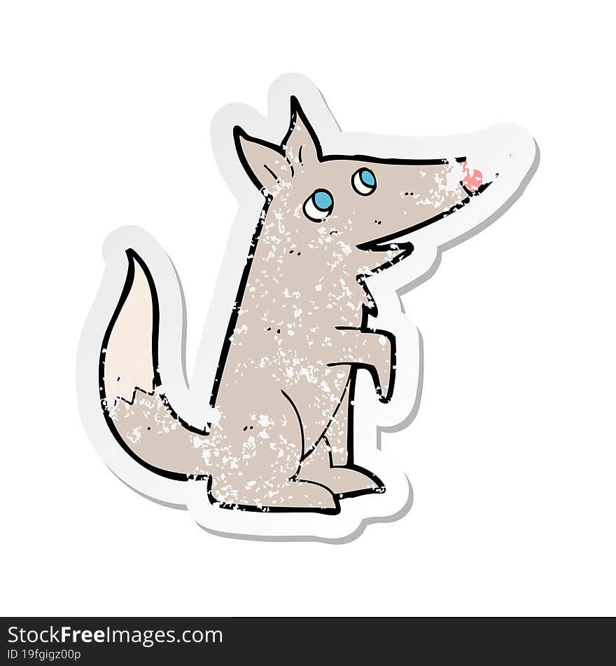 retro distressed sticker of a cartoon wolf cub